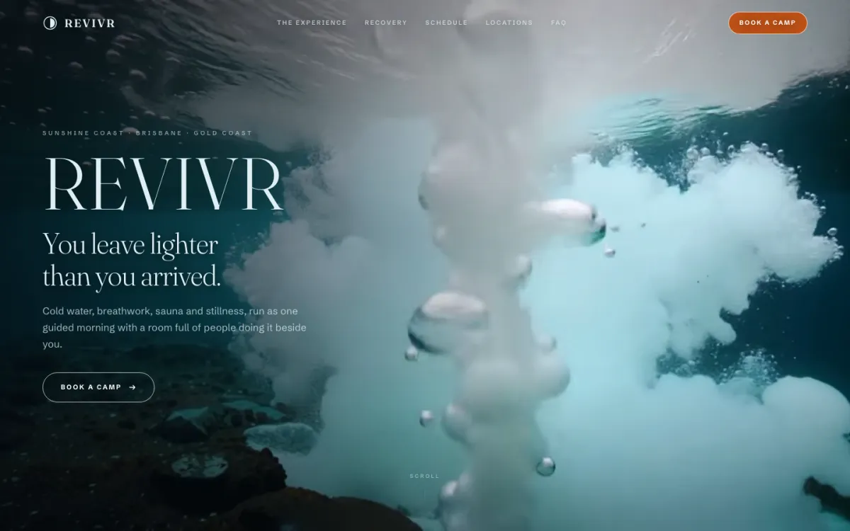 Revivr website: an underwater plunge with the line You leave lighter than you arrived